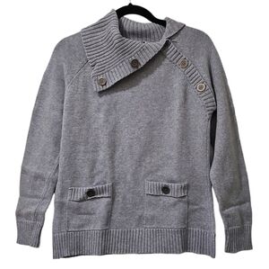 Karen Scott Women's Gray Long Sleeve Collared Knit Sweater Size Medium